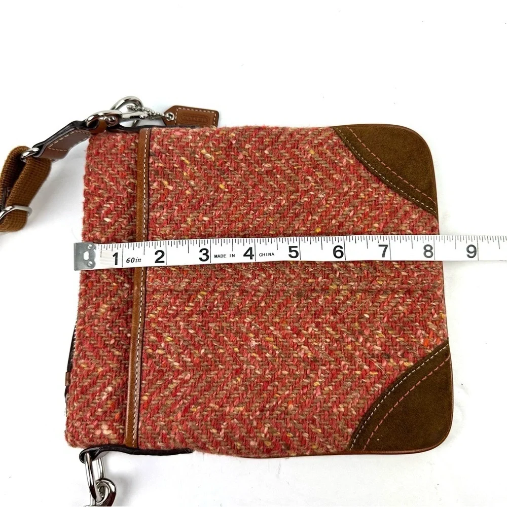 Coach Swing Pack Crossbody Bag Camel Rose Tweed Wool Handbag Hang‎ Tag
